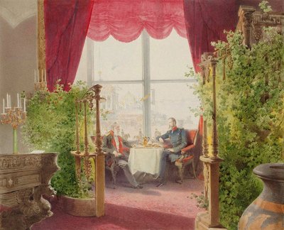 Frukost av kejsarna Alexander II och William I i Vinterpalatset, 1873. av Mihály Zichy