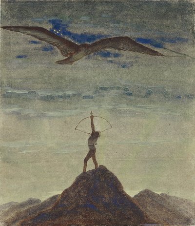 Skyttens tecken (från cykeln ""Zodiac") av Ciurlionis, Mikalojus Konstantinas (1875-1911). Tempera på papper, storlek: 35,3x30,1 av Mikalojus Konstantinas Čiurlionis