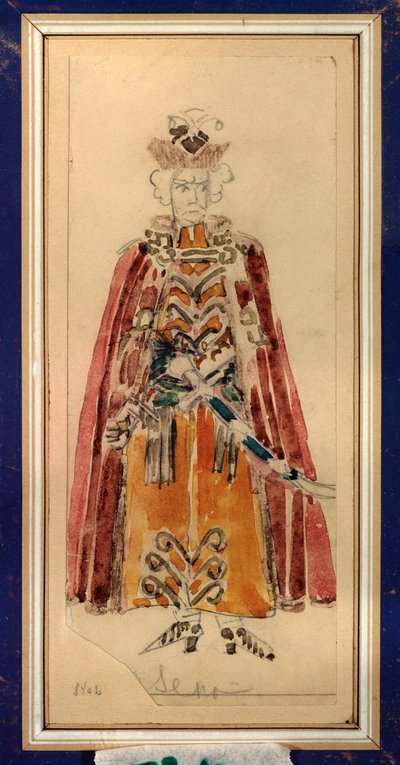 Förberedande kostym för operan ""Mazepa"" av Piotr Tchaikovsky (1840-1893) (Dräktdesign för operan Mazepa av P Tchaikovsky) - Verk av Mikhail Alexandrovich Vrubel (Vrubel) (1856-1910), penna och gouache på papper, Rysk scenografisk konst - St av Mikhail Aleksandrovich Vrubel