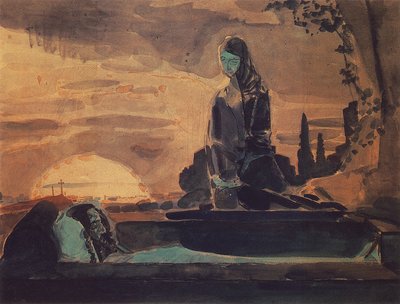 Klagosång I, 1887 (blyerts, wc och kalk på papper) av Mikhail Aleksandrovich Vrubel