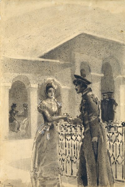Prinsessan Mary och Grushnitsky. Illustration till romanen A Hero of Our Time av Mikhail Lermontov, 1891 av Mikhail Aleksandrovich Vrubel
