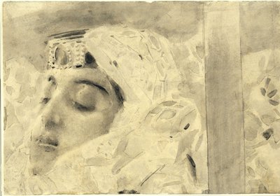 Tamara i kistan. Illustration till dikten Demonen av Mikhail Lermontov, 1890-1891 av Mikhail Aleksandrovich Vrubel