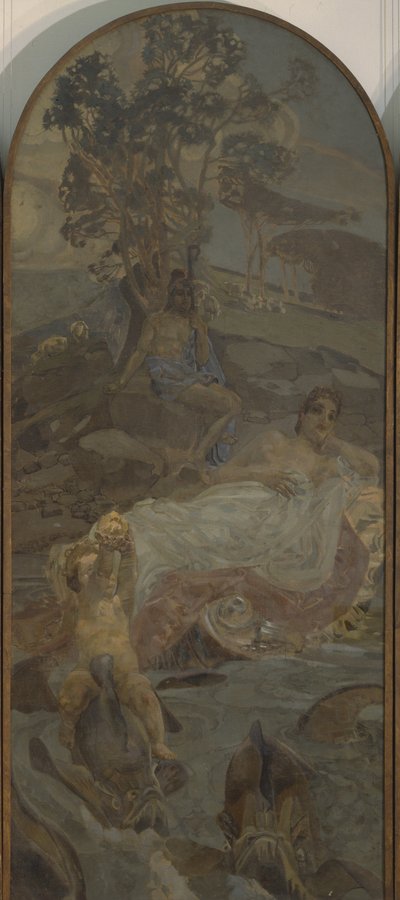 Venus, Amor och Paris Triptyk The Judgment of Paris, centrala delen, 1893 av Mikhail Aleksandrovich Vrubel