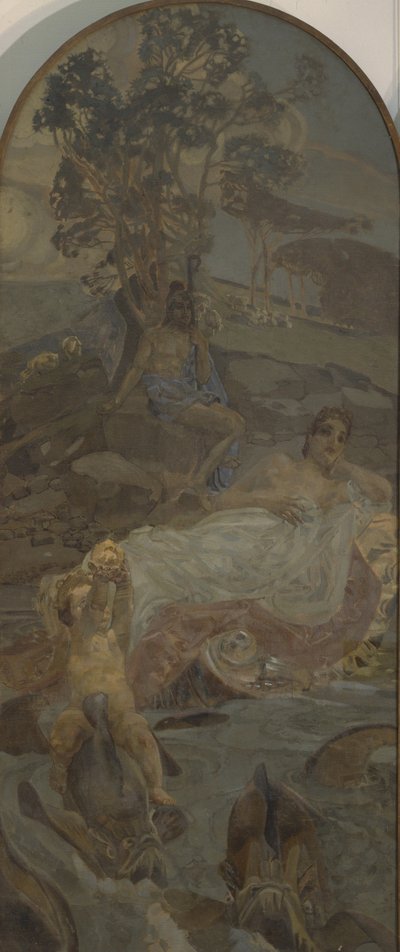 Venus, Amor och Paris, mittpanel i Triptyken The Judgment of Paris av Mikhail Aleksandrovich Vrubel