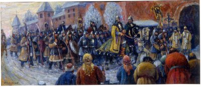 Alexander Nevskys ankomst till Novgorod efter slaget vid isen av Mikhail Vasilievich Nesterov