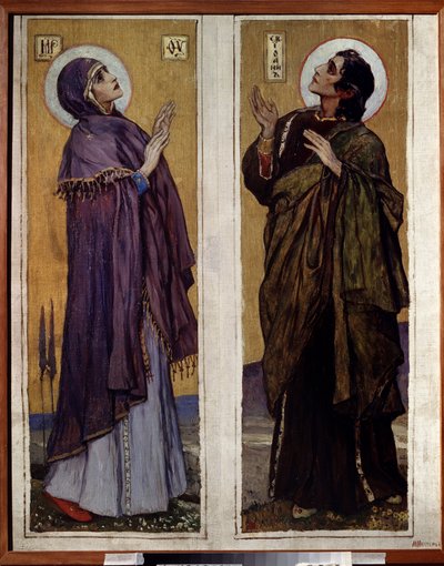 Jungfrun och Johannes Döparen (Jungfrun och Döparen Johannes). Målning av Mikhail Vasilyevich Nesterov (1862-1942), olja på duk av Mikhail Vasilievich Nesterov