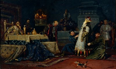 Faller sot. Boyar Druzhina Andreevich Morozov före Ivan den förskräcklige, 1885 av Mikhail Vasilievich Nesterov