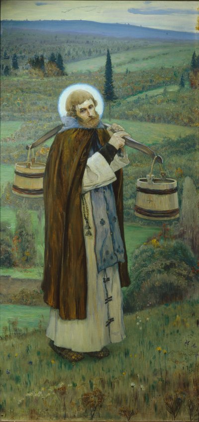 Saint Sergius labors Triptyk, vänstra delen, 1896 av Mikhail Vasilievich Nesterov