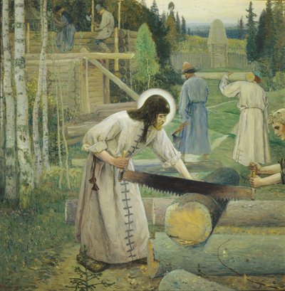Saint Sergius labors Triptyk, mitten av delen, 1896 av Mikhail Vasilievich Nesterov