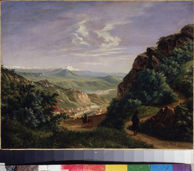 Utsikt över Pyatigorsk, Ryssland (Utsikt över Pyatigorsk). Målning av Mikhail Yuryevich Lermontov (1814-1841), olja på duk av Mikhail Yuryevich Lermontov
