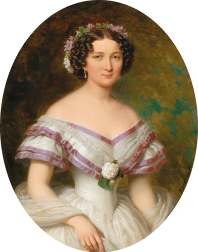 Porträtt av grevinnan Maria Gabriella Josepha Anna Szápáry 1834-1912, född Atzél de Borosjenö, 1857. av Miklós Barabás