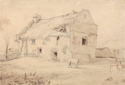 Stuga med betande hästar av Miles Edmund Cotman