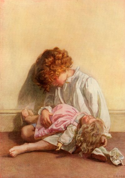 "Instruerar sin docka i konsten att gå fint till byes", 1914. av Millicent Etheldreda Gray
