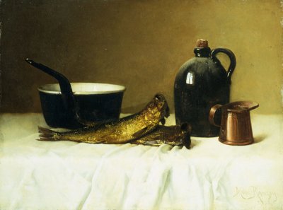 Stilleben med sill, kruka, kanna och mått, 1908 av Milne Ramsey