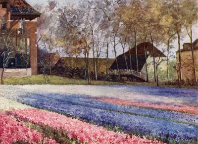 En holländsk trädgård på våren (färg litho) av Mima Nixon