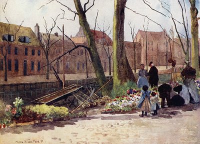 Blomstermarknad, Haarlem (färg litho) av Mima Nixon