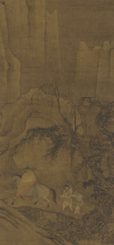 En resenär till häst med skötare av Ming Dynasty Chinese School