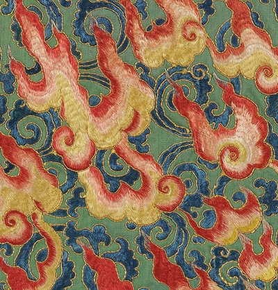 Detalj av kejserlig broderad siden-thangka av Ming Dynasty Chinese School