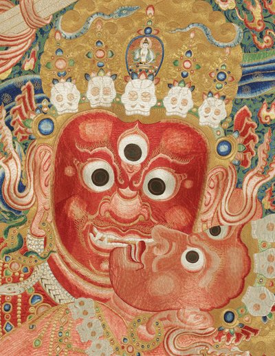 Detalj av kejserlig broderad siden-thangka av Ming Dynasty Chinese School