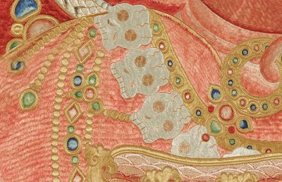 Detalj av kejserlig broderad siden-thangka av Ming Dynasty Chinese School