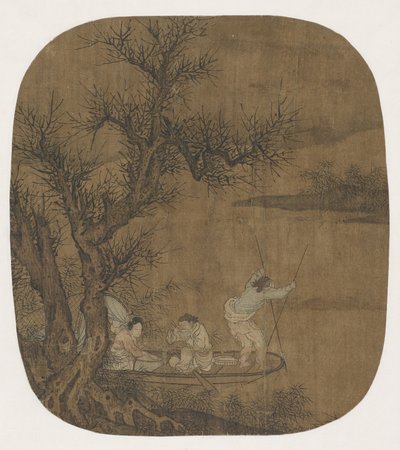 Njut av en måltid ombord på en båt, 1500-1600-talet (bläck och färg på siden) av Ming Dynasty Chinese School