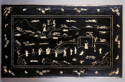 Kang bordsskiva (lackerad träinsättning med ben) (se även 272139) av Ming Dynasty Chinese School