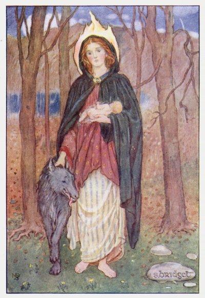 Saint Bridget (färg litho) av Minnie Didbin Spooner