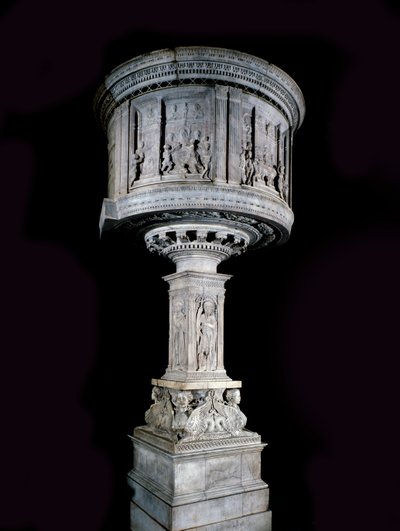 Renässanskonst: (stol av Pasquino di Matteo (1425-1485), skulpterad av Mino da Fiesole (1429-1484) och Antonio Rossellino (1427-1479) (predikstol i vit marmor (1469-1473) med reliefer av Antonio Rossellino och Mino da Fiesole) av Mino da Fiesole