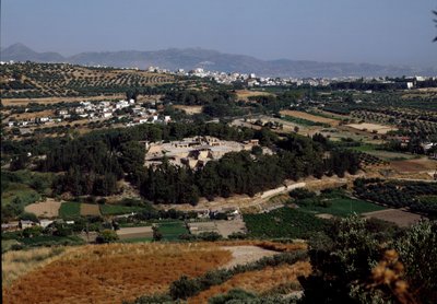 Minoisk konst: utsikt över hela kung Minos palats i Cnossos (Knossos). 1600-1400 f.Kr. Kreta av Minoan