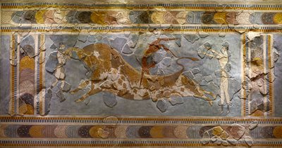 Detalj av Bull Leaping Fresco. Finns i Knossos av Minoan