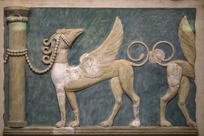 Fresk av Griffins med hög relief. Palatset i Knossos. 1600-1450 f.Kr av Minoan