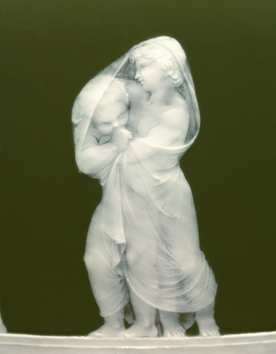 Detalj från ett par vaser, "Les alteres y les frileux", 1879 av Mintons Ltd
