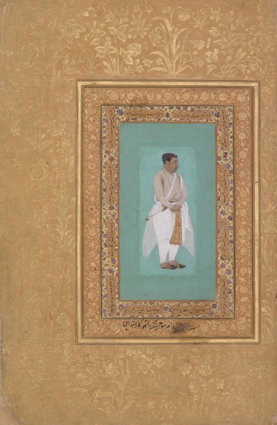 recto: Porträtt av Raja Suraj Singh Rathor, verso: Page of Calligraphy..., recto: sent 1500-tal av Mir 