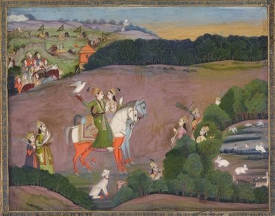 Baz Bahadur och Rupmati på falkjakt. Omkring 1735 av Mir Kalan Khan