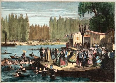 Simning vid La Grenouillere, strax utanför Paris - La Grenouillere vid Croissy-sur-Seine 1869 - efter Miranda av Miranda Miranda