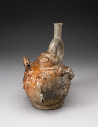 Fartyg med stigbygelpip med relief som visar en fiskescen, 100 f.Kr.-A.D. 500 av Moche