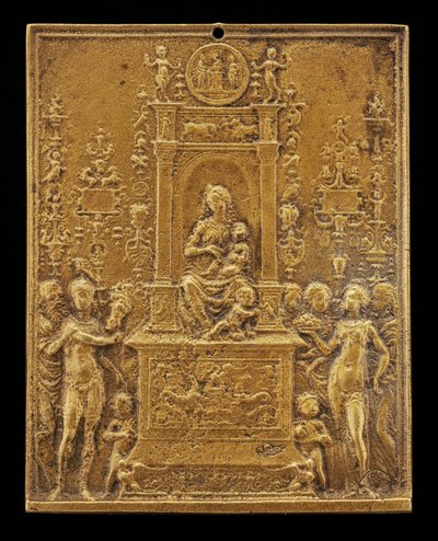 Madonna and Child Enthroned with Saints, sent 1400-tal - tidigt 1500-tal. av Moderno