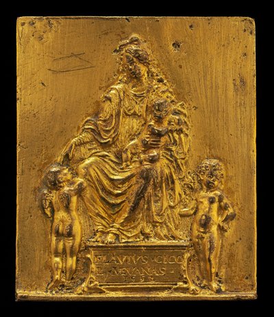 Madonna och barn tronade med två änglar, 1552. av Moderno
