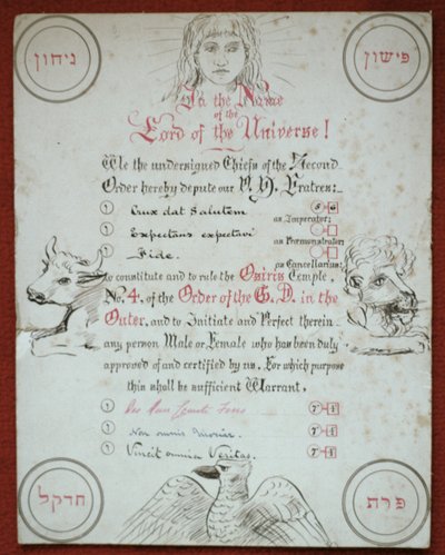 Stadgar för Osiristemplet nr 4 i Hermetic Order of the Golden Dawn, 1888 (pen och bläck på kort) av Moina Mathers