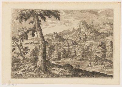 Landskap med figurer längs en flod Landskap efter Titian (serietitel) av Moise Jean Baptiste Fouard