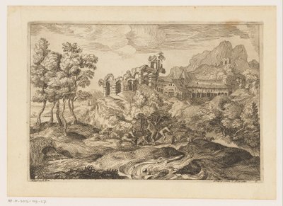 Landskap med herdar med en flock vid en ruin Landskap efter Titian (serietitel) av Moise Jean Baptiste Fouard