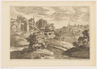 Landskap med ruiner och rådjur Landskap efter Titian (serietitel) av Moise Jean Baptiste Fouard