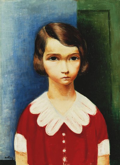 Flicka i röd skjorta av Moise Kisling