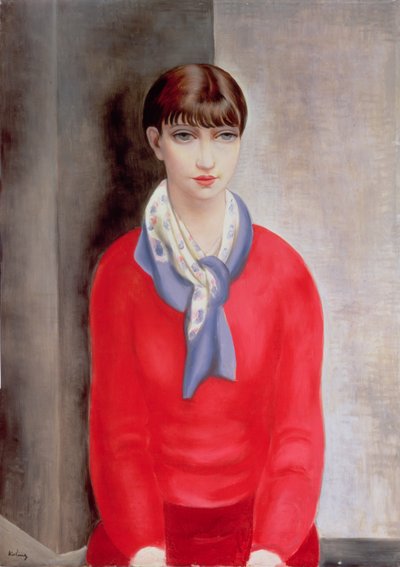 Kiki de Montparnasse i röd tröja och blå halsduk av Moise Kisling