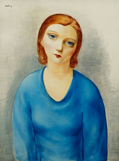 Ung kvinna i blå blus; Jeune Femme au Corsage Bleu, ca 1925 (olja på duk) av Moise Kisling
