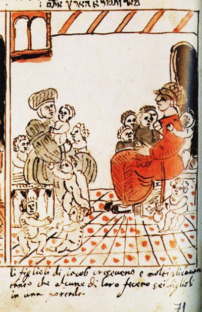 Israeliternas förökning i Egypten. Codex Choumach Picture Pentateuch av Moses dal C av Moise del Castellazzo