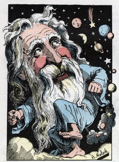 Allegory of God i "The Trombinoscope"" av Touchatout, tecknad av B. Moloch från 1882 (1849-1909). Privat samling. av Moloch