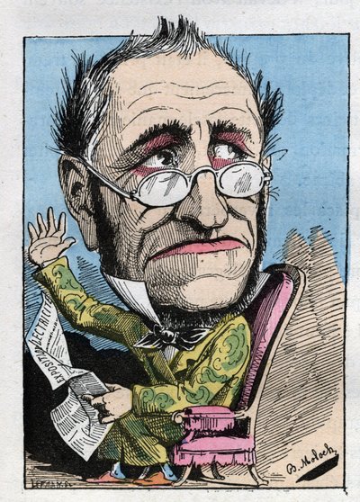 Allegori över en kurator från 1800-talet i "" Le Trombinoscope"" av Touchatout, tecknad av B. Moloch från 1882 (1849-1909). Privat samling. av Moloch