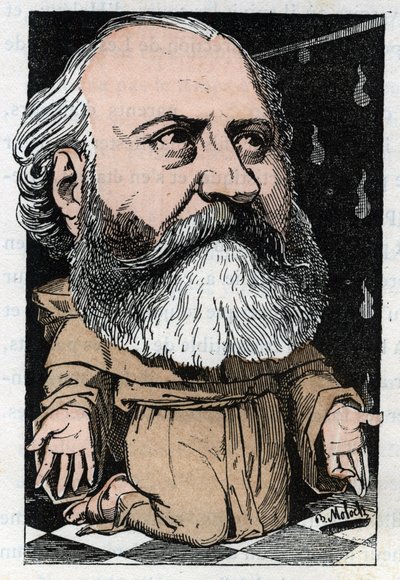 Porträtt av Charles Gounod (1818-1893), fransk kompositör i "Le Trombinoscope"" av Touchatout, karikatyr av B. Moloch från 1882 (1849-1909). Privat samling. av Moloch