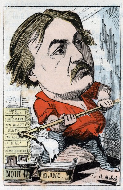 Porträtt av Gustave Dore, serietecknare och gravör 1832-1883 i "" Le Trombinoscope"" av Touchatout, karikatyr av B. Moloch från 1882 (1849-1909). Privat samling. av Moloch